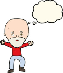 cartoon panicking old man with thought bubble