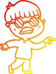 warm gradient line drawing cartoon boy wearing spectacles