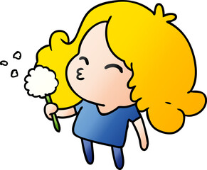 gradient cartoon of cute kawaii girl