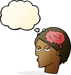 cartoon head with brain symbol with thought bubble