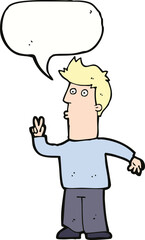 cartoon man signalling with hand with speech bubble