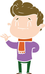 happy flat color style cartoon man