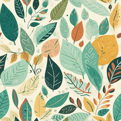Fototapeta premium Summer Leaves Colorful Seamless Pattern