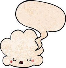 cute cartoon cloud and speech bubble in retro texture style