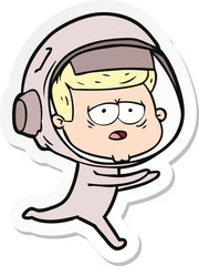 sticker of a cartoon tired astronaut