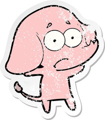 distressed sticker of a cartoon unsure elephant