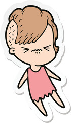 sticker of a cartoon annoyed hipster girl
