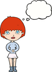 cartoon woman waiting patiently with thought bubble