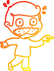 warm gradient line drawing cartoon man with mustache shocked