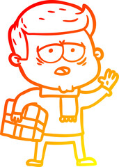 warm gradient line drawing cartoon tired man