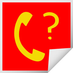 square peeling sticker cartoon telephone receiver with question mark