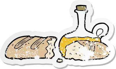 distressed sticker of a bread and oil cartoon