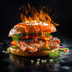 Flaming Glazed Lox and Bagel - Generative Ai Illustration