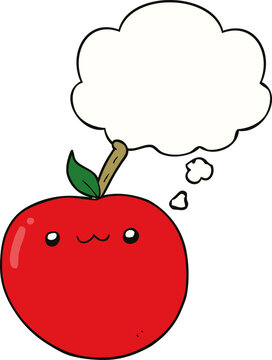 cartoon cute apple and thought bubble