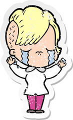 distressed sticker of a cartoon crying girl