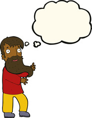 cartoon excited bearded man with thought bubble