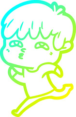 cold gradient line drawing cartoon curious man