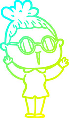 cold gradient line drawing cartoon woman wearing spectacles