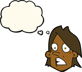 cartoon frightened face with thought bubble