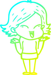 cold gradient line drawing happy cartoon girl