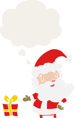 cartoon santa claus and thought bubble in retro style