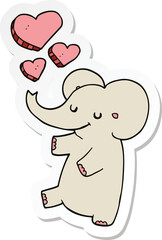 sticker of a cartoon elephant with love hearts