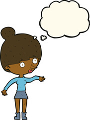 cartoon surprised woman with thought bubble