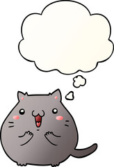 happy cartoon cat and thought bubble in smooth gradient style