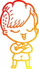 warm gradient line drawing happy cartoon girl