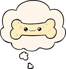 cartoon bone and thought bubble in comic book style