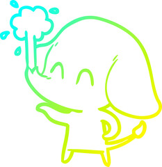 cold gradient line drawing cute cartoon elephant spouting water