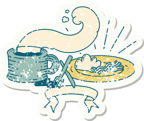 grunge sticker of tattoo style breakfast and coffee