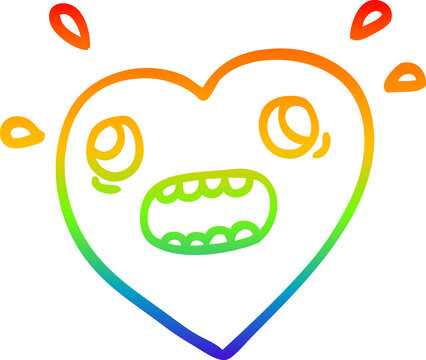 recommend clip art: rainbow gradient line drawing cartoon heart panicking