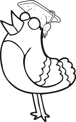 black and white cartoon bird wearing graduation cap