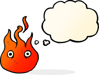 cartoon flame symbol with thought bubble