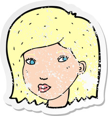 retro distressed sticker of a cartoon female face