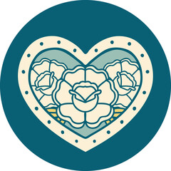 tattoo style icon of a heart and flowers