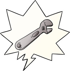 cartoon spanner and speech bubble in smooth gradient style