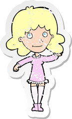 retro distressed sticker of a cartoon friendly woman waving
