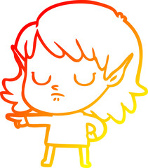 warm gradient line drawing cartoon elf girl