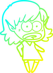 cold gradient line drawing cartoon shocked elf girl