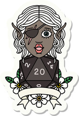 elf rogue character with natural twenty dice roll sticker