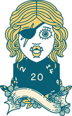 orc rogue character with natural twenty dice roll illustration