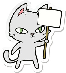 sticker of a cartoon cat waving sign