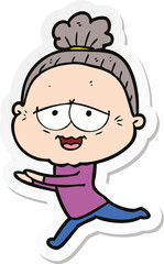sticker of a cartoon happy old lady