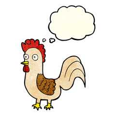 cartoon rooster with thought bubble
