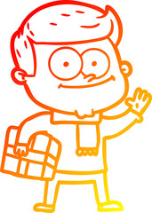 warm gradient line drawing cartoon happy man
