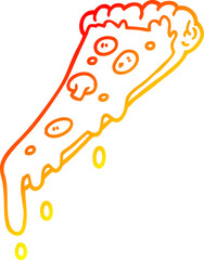 warm gradient line drawing cartoon pizza slice