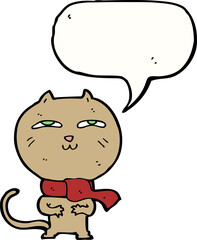 cartoon funny cat wearing scarf with speech bubble