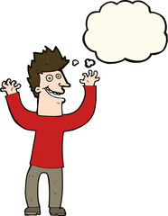 cartoon excited man with thought bubble